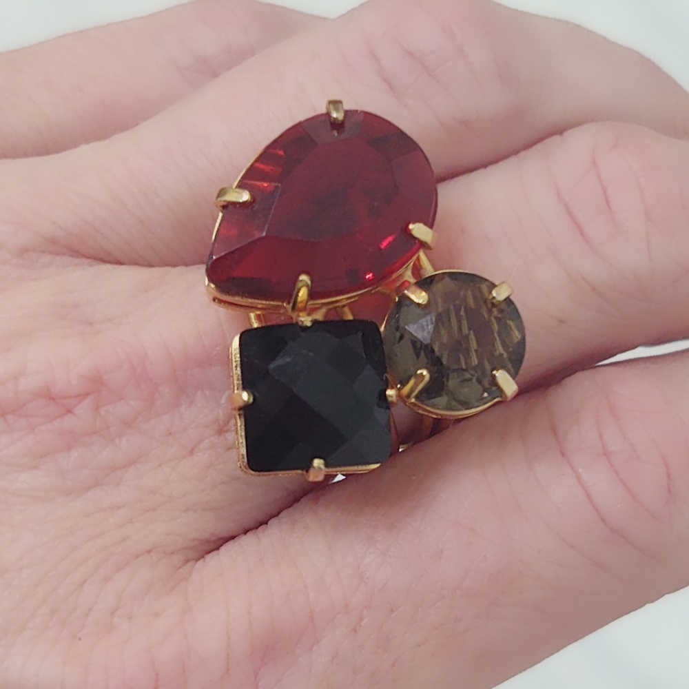 Vintage 1980s Oversized Gold Multicolored Ring- Size 6.75 - Picture 2 of 6